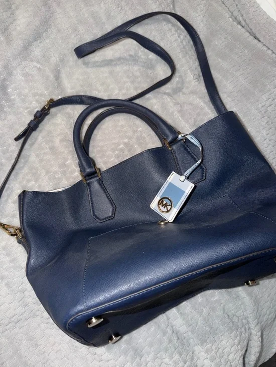 Michael Kors Navy Saffiano Leather Satchel with MK Tag - Picture 5 of 10